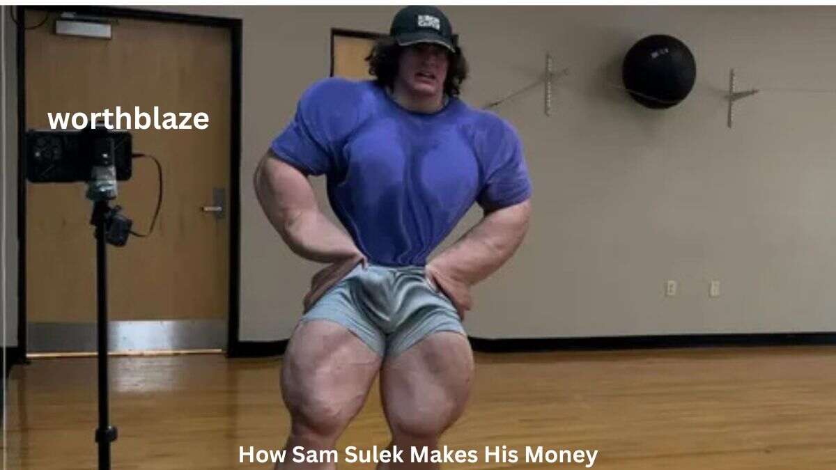 Sam Sulek posing in a gym studio during a physique check, highlighting his bodybuilding progress and featured in an article about How Sam Sulek Makes His Money.