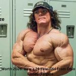 Sam Sulek posing in a gym locker room, showcasing his muscular physique, featured in an article about Sam Sulek Net Worth 2026 and his fitness empire success.
