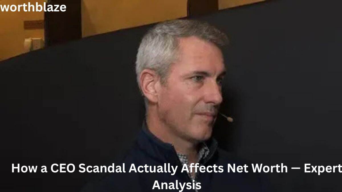 Andy Byron Net Worth 2026 image featuring the former tech executive during an interview, with text discussing how a CEO scandal can affect net worth and reputation.