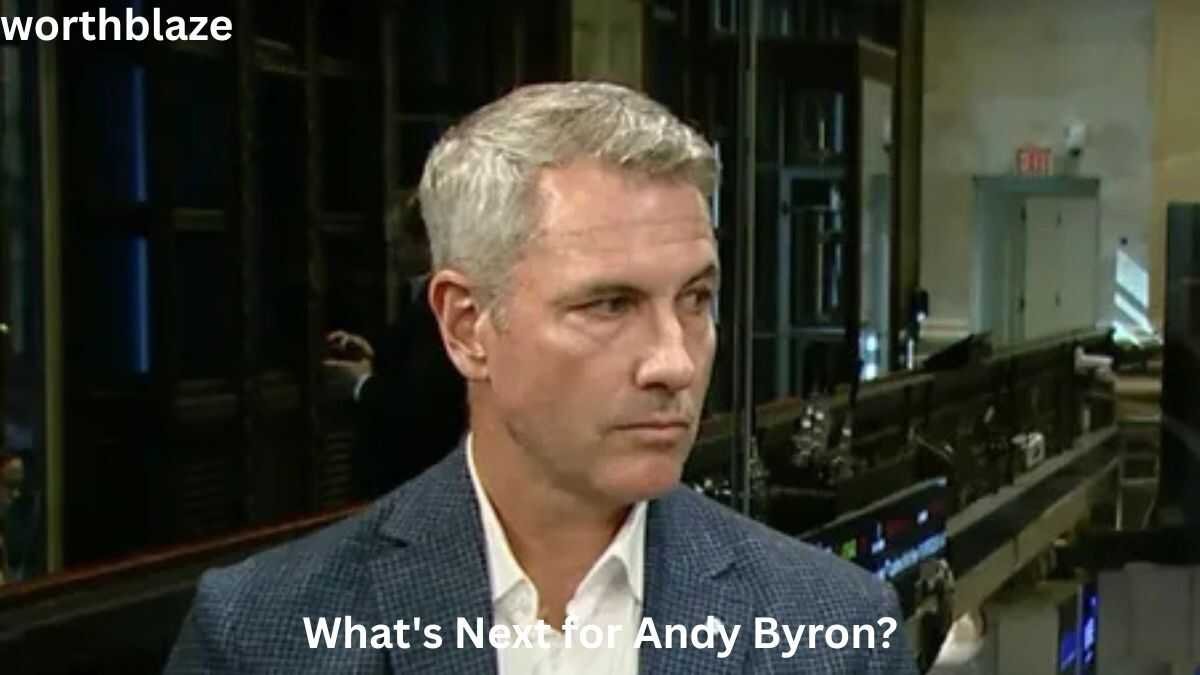 Andy Byron Net Worth 2026 image showing the former tech executive in a business setting with the caption "What's Next for Andy Byron?", focusing on his future career and financial outlook.