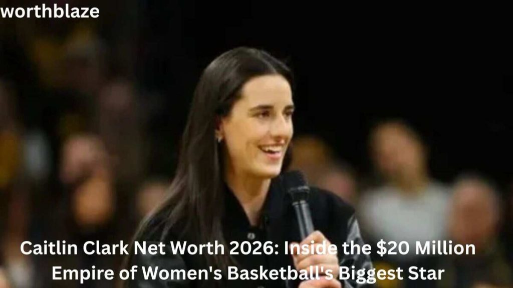 Caitlin Clark speaking at a basketball event, highlighting Caitlin Clark Net Worth 2026 and her growing success in women's basketball.