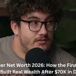 Caleb Hammer speaking into a microphone during a financial podcast, discussing his journey from debt to success and the growth of Caleb Hammer Net Worth.