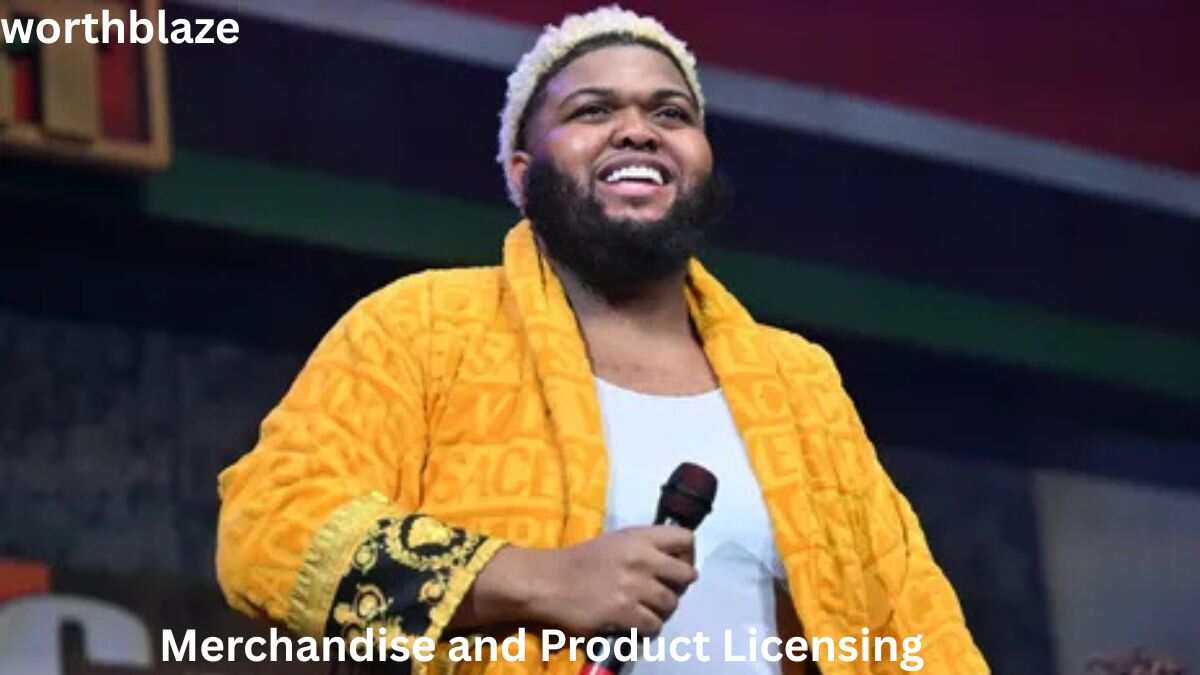 Druski Net Worth – Druski performing on stage while showcasing the success of his merchandise and product licensing ventures.