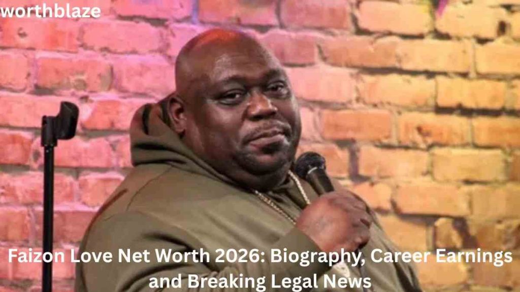 Faizon Love performing stand-up comedy on stage with a microphone, highlighting Faizon Love Net Worth, career earnings, biography, and legal news.