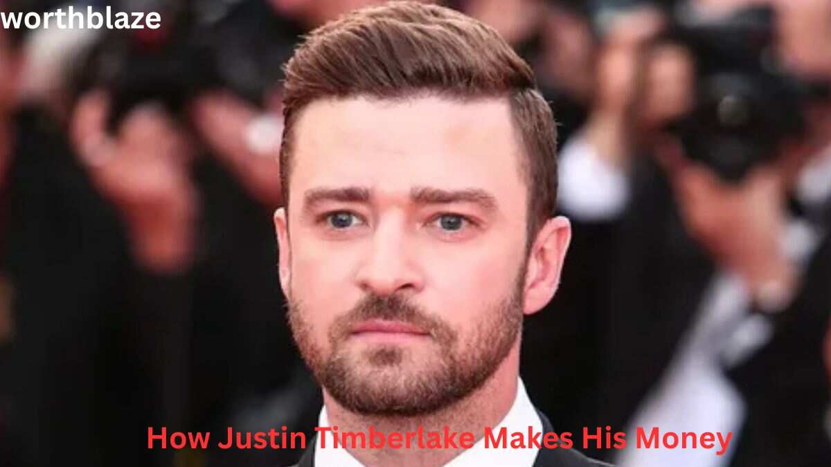 Justin Timberlake at a red carpet event with the headline "How Justin Timberlake Makes His Money" – Justin Timberlake Net Worth