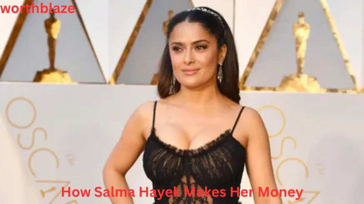 Salma Hayek at a red carpet event, illustrating how the actress earns income through entertainment and business ventures.