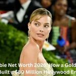 Margot Robbie posing at a red carpet event, showcasing the success and fame behind her growing net worth.