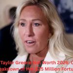 Marjorie Taylor Greene speaking during an interview, featured in an article about Marjorie Taylor Greene Net Worth and her estimated $25 million fortune in 2026.