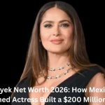 Salma Hayek Net Worth 2026 featuring the successful Mexican actress and producer in an elegant black dress.