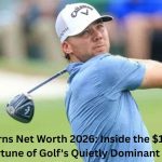 Professional golfer Sam Burns taking a powerful swing during a tournament, highlighting Sam Burns Net Worth and his golfing success.
