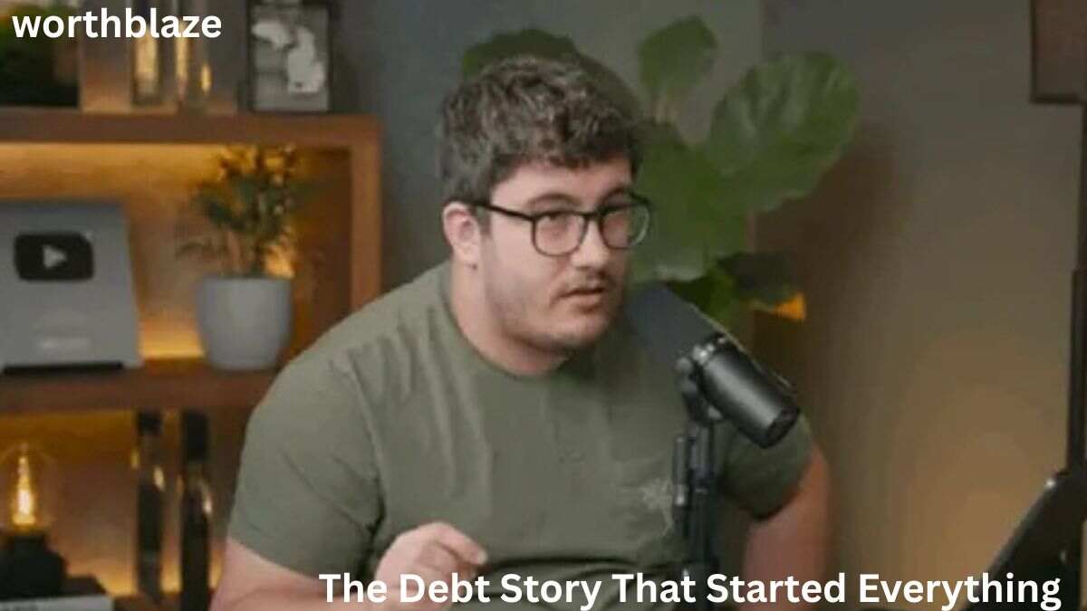 Caleb Hammer speaking into a podcast microphone during a financial discussion, highlighting the debt story behind Caleb Hammer Net Worth and career growth.