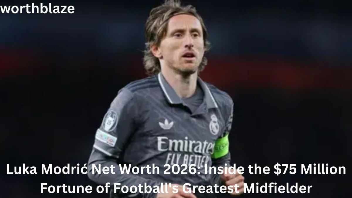 Luka Modrić in a Real Madrid jersey during a football match, highlighting Luka Modrić Net Worth and his successful football career.