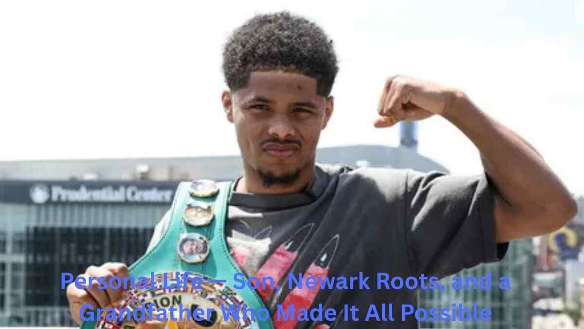 Shakur Stevenson holding a championship belt, highlighting Shakur Stevenson Net Worth 2026, his personal life, Newark roots, and boxing success.