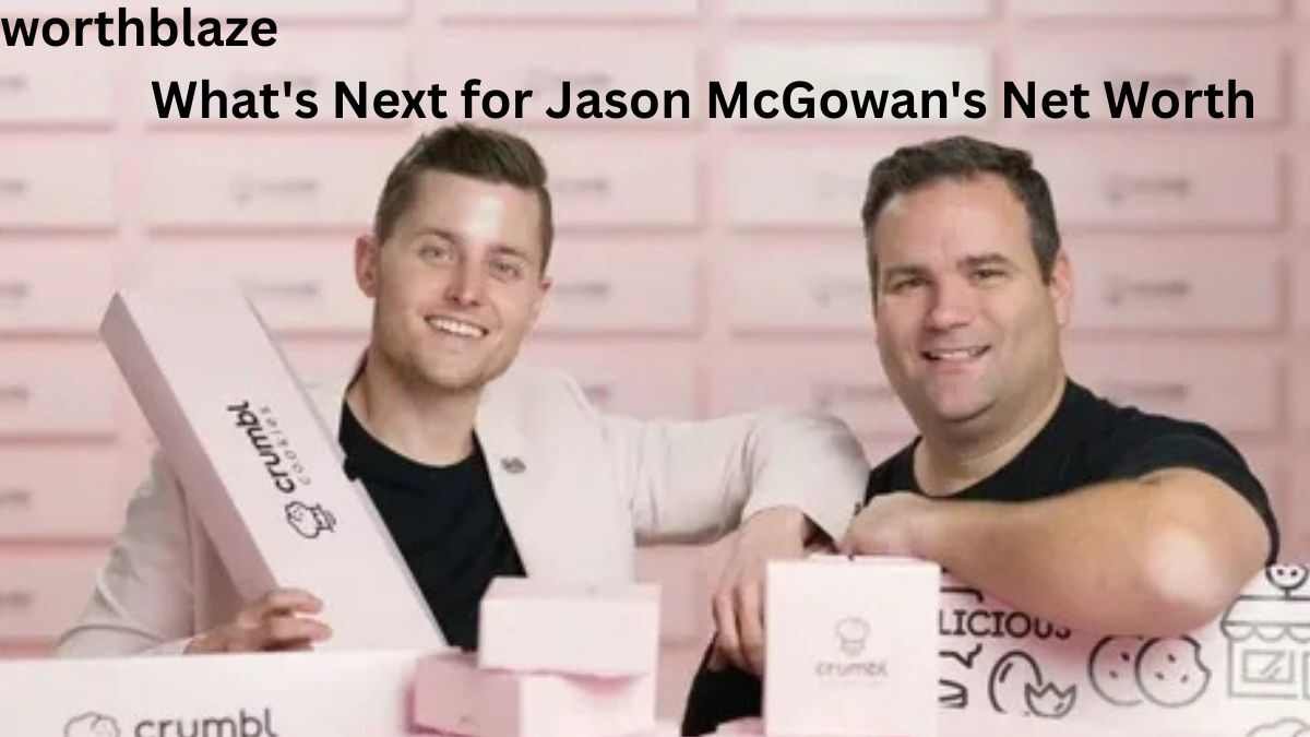 Jason McGowan and his business partner posing with Crumbl Cookies branding and packaging, featured in an article about Jason McGowan Net Worth 2026 and his future business growth.